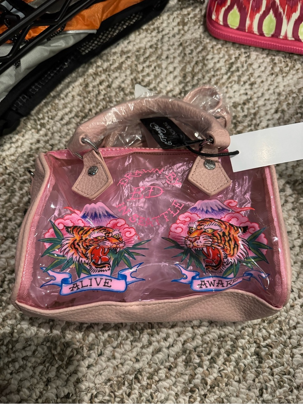 Ed Hardy Pink Clear Tiger Print Shoulder Bag